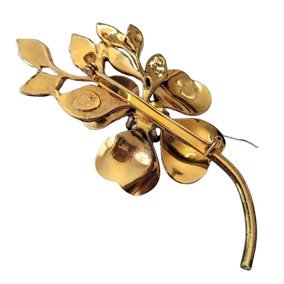 Original By Robert Pink Green Enamel Faux Pearl Dogwood Flower Stem Brooch E239 - Picture 6 of 11